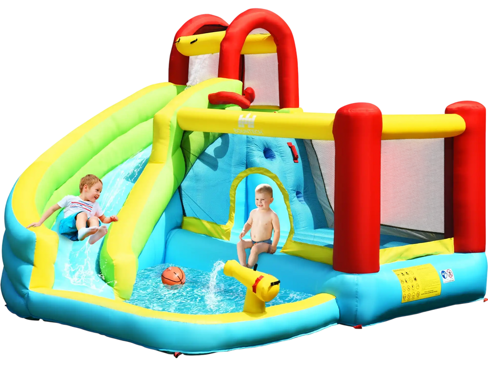 6-in-1 Inflatable Bounce House with Climbing Wall and Basketball Hoop without Blower