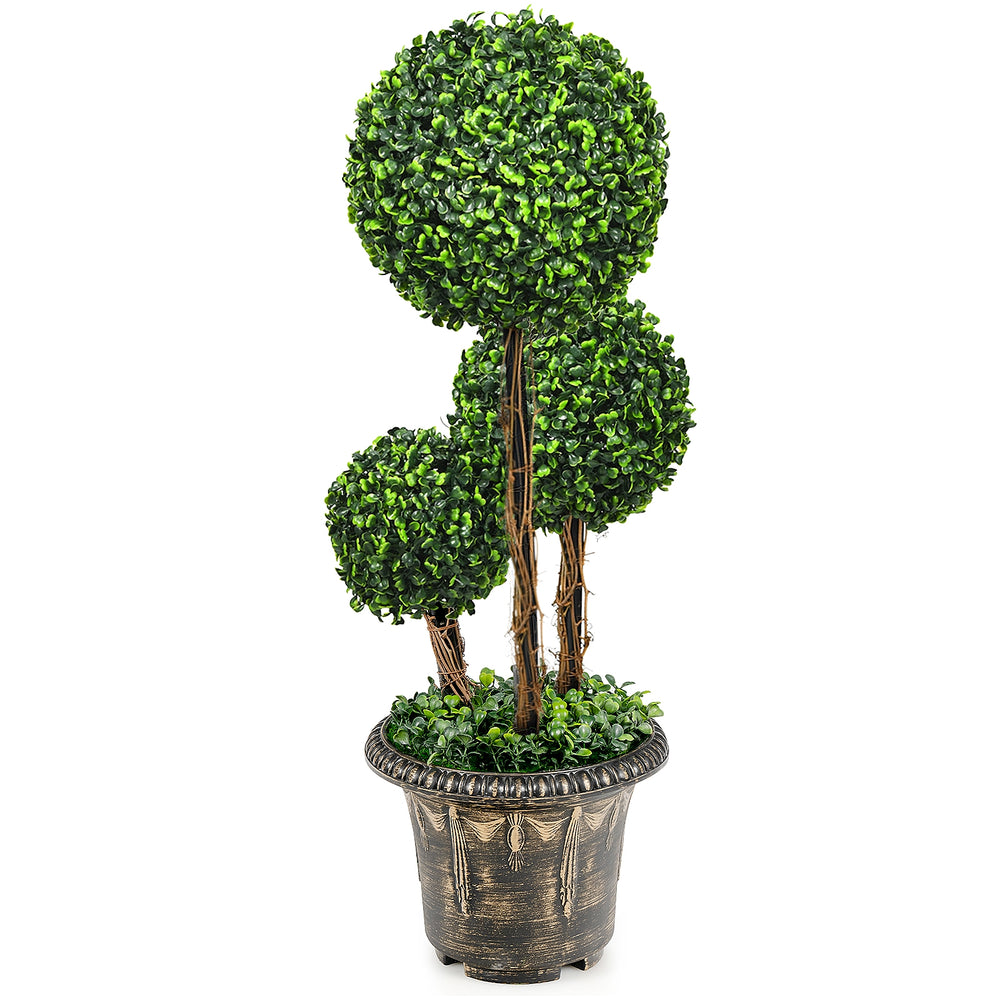 Artificial topiary triple ball tree with UV protection, stable cement base, perfect for indoor and outdoor decoration.