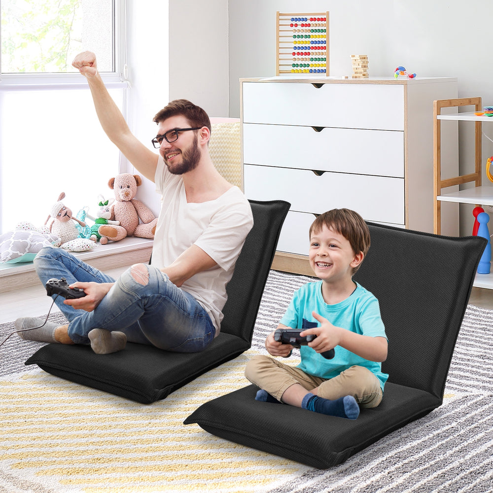 Adjustable 6 Positions Folding Lazy Man Sofa Chair Floor Chair-Black - Gallery View 1 of 11