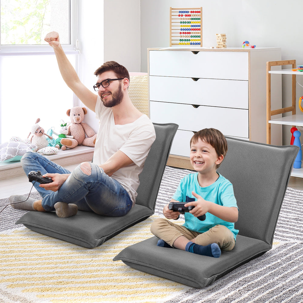 Adjustable 6 positions Folding Lazy Man Sofa Chair Floor Chair-Gray - Gallery View 1 of 11
