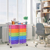 Colorful 20-drawer rolling cart with metal frame, ideal for organizing art supplies and office tools in any space.