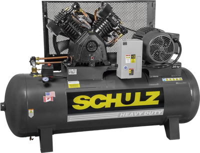 Schulz L-Series Air Compressor 20 HP 120 gal. 2-Stage 208-230/460V 3-Phase Horizontal 80 CFM 175 PSI 20120HLV80BR New