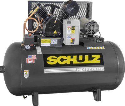 Schulz V-Series Air Compressor 5 HP 80 gal. 2-Stage 208-230/460V 3-Phase Horizontal 20 CFM 175 PSI 580HV20X-3 New