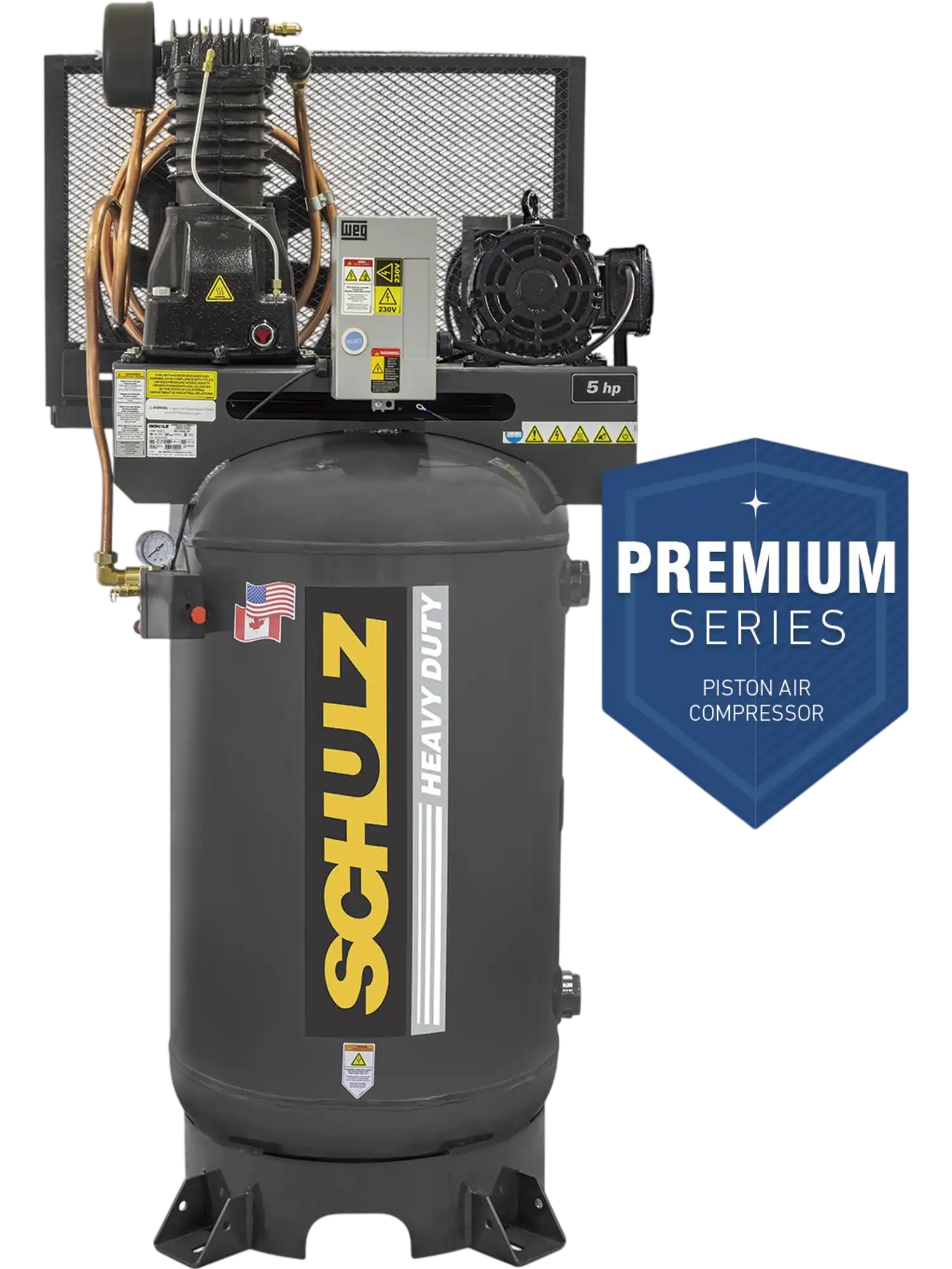 Schulz Premium Series Air Compressor 5 HP 80 gal. 2-Stage 230V 1-Phase Vertical 15.9 CFM 175 PSI P580VL30X-1 New