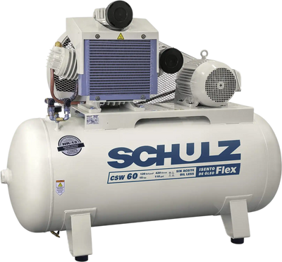 Schulz Oil Less Air Compressor 15 HP 120 gal. 2-Stage 208-230/460V 3-Phase Horizontal 37.6 CFM 120 PSI 15120HW60-3 New