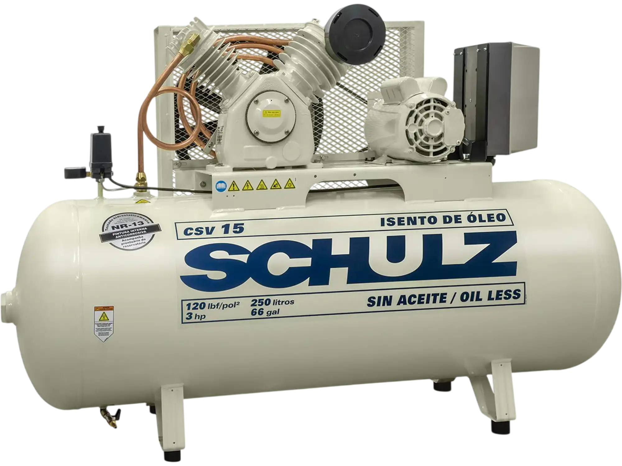Schulz Oil Less Air Compressor 3 HP 60 gal. 2-Stage 230V 1-Phase Horizontal 15 CFM 120 PSI 360HV15-1 New