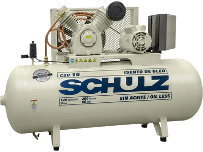Schulz Oil Less Air Compressor 3 HP 60 gal. 2-Stage 230V 1-Phase Horizontal 15 CFM 120 PSI 360HV15-1 New