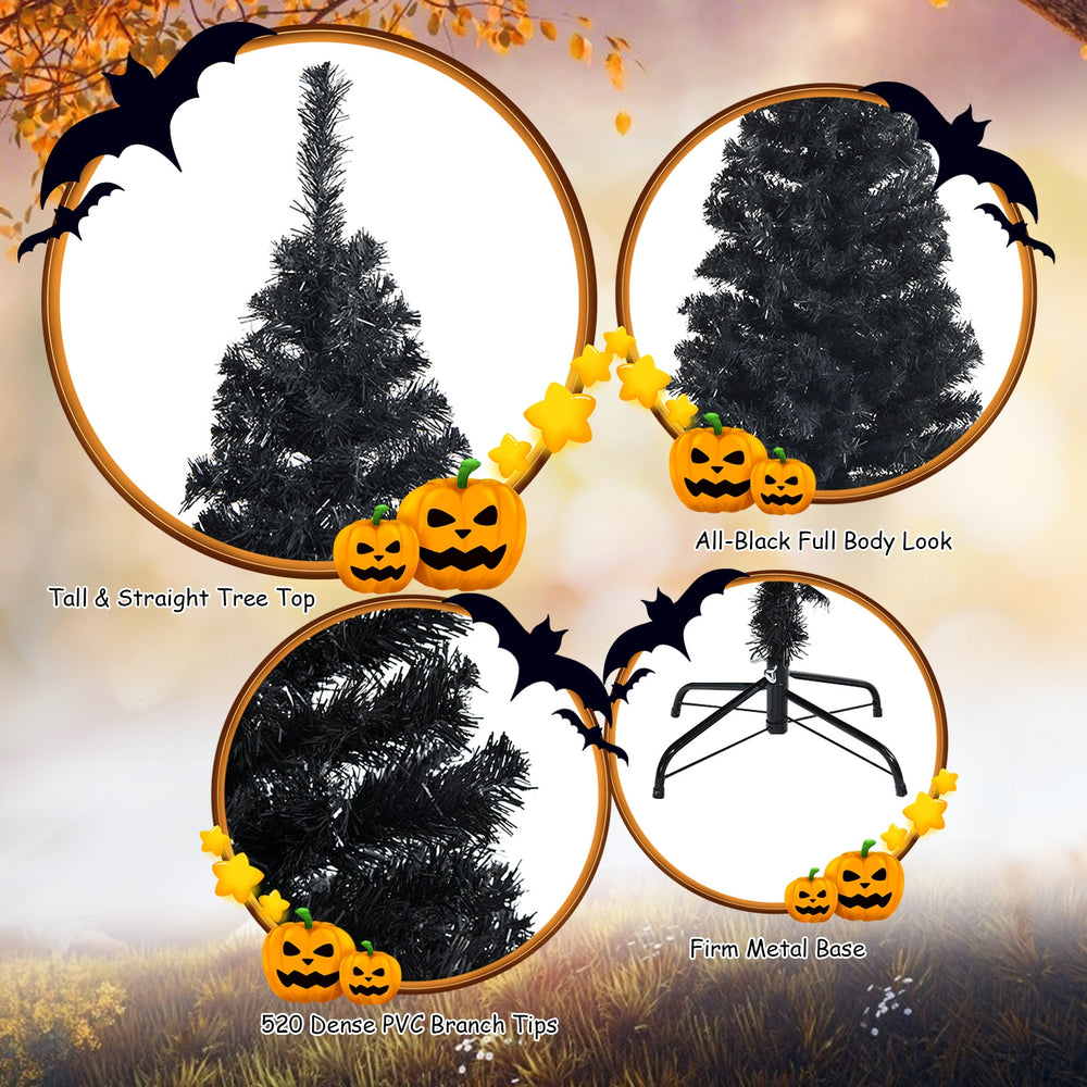 6ft black artificial pencil tree with 520 dense PVC branch tips and a sturdy metal stand, perfect for Halloween and.