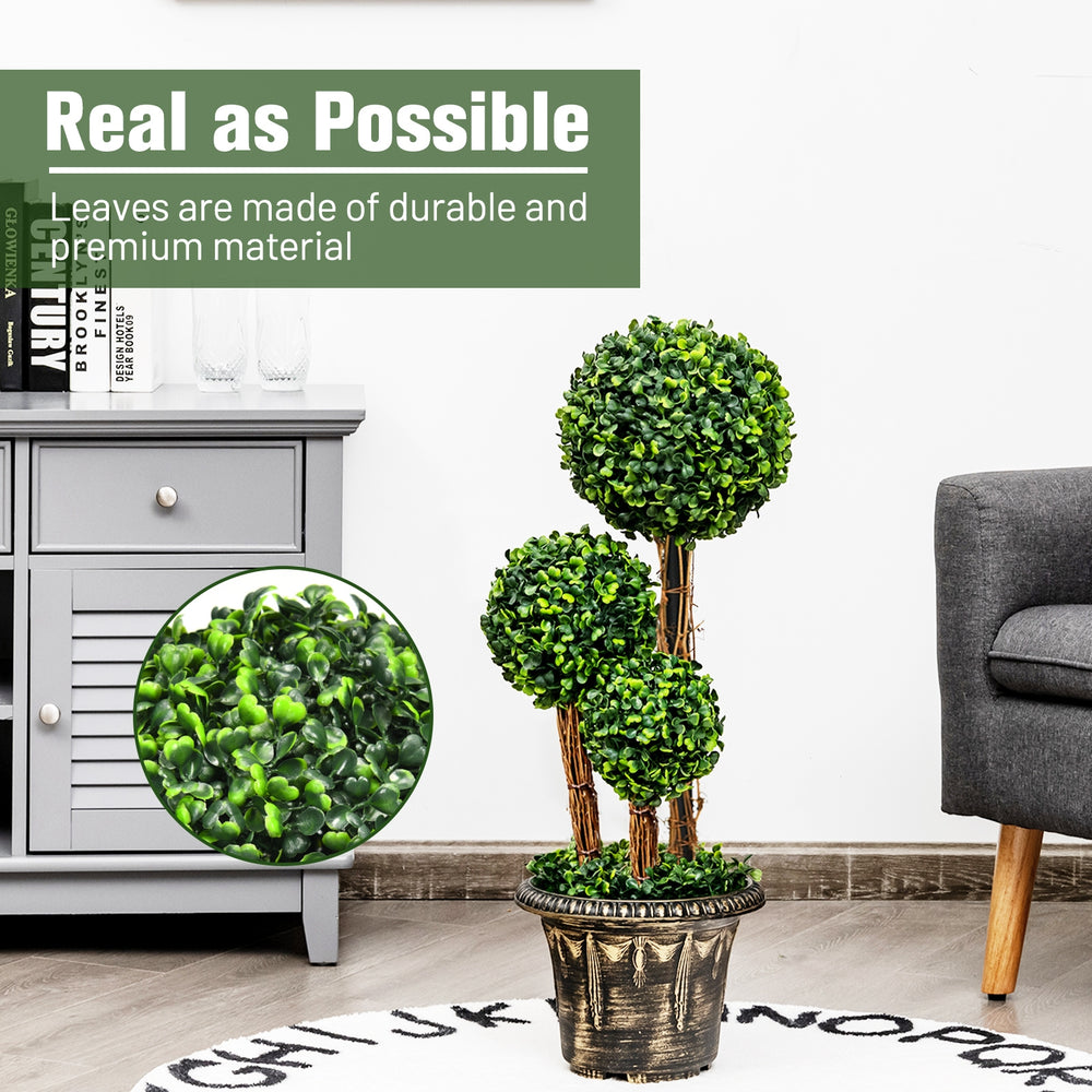 Artificial topiary triple ball tree, 30 inches tall, with UV protection and realistic PE leaves for indoor and outdoor.