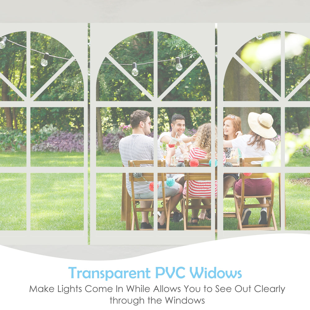 10 x 30 feet canopy tent with 5 removable sidewalls, ideal for outdoor parties and weddings, featuring sturdy steel.