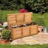 Acacia wood storage bench box with flip-top lid, ideal for patio garden storage and seating, holds up to 355 pounds.