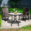 Round 32-inch outdoor patio table with tempered glass top and umbrella hole, perfect for backyard gatherings.
