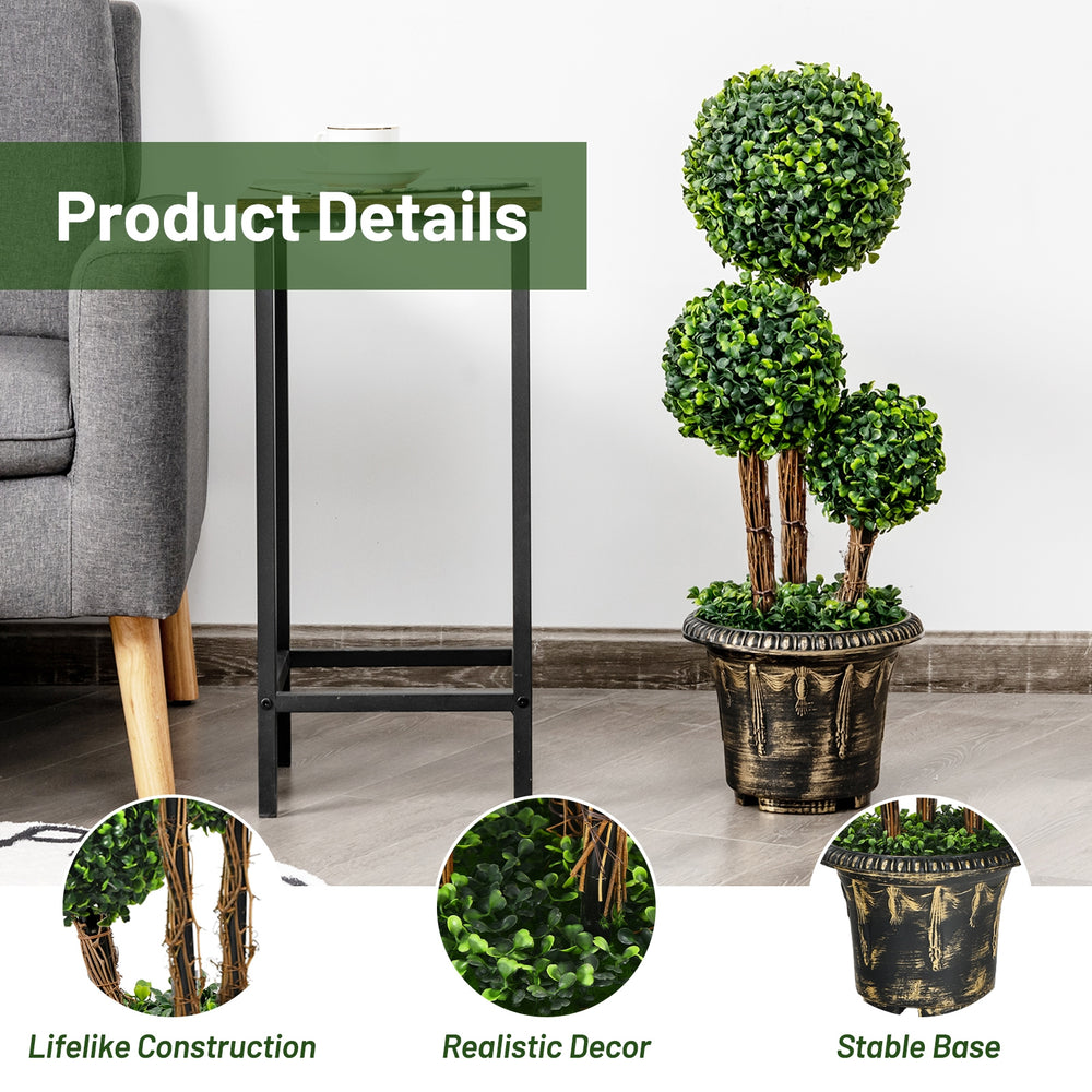 30-inch artificial topiary triple ball tree with UV protection, featuring lifelike PE leaves and a stable cement-filled.