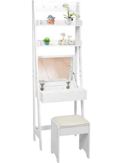Costway 3-in-1 Modern Vanity Set w/ Flip Top Mirror & 6 Makeup Organizers 12780394 New