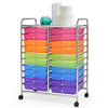 Colorful 20-drawer rolling cart with chrome metal frame, ideal for organizing supplies in home, office, or classroom.