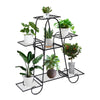 7-tier metal patio plant stand with a classic design, featuring durable iron and hollow-out trays for plant display.