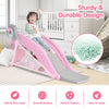 Toddler slide and rocking horse playset in pink, featuring a smooth surface and safe, non-toxic HDPE material for fun.