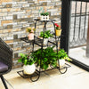 7-tier metal patio plant stand with hollow-out trays, durable iron structure, perfect for home and garden decoration.
