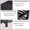 Black 3 tier bamboo shoe shelf with slatted shelves for ventilation and raised legs for stability, perfect for home use.