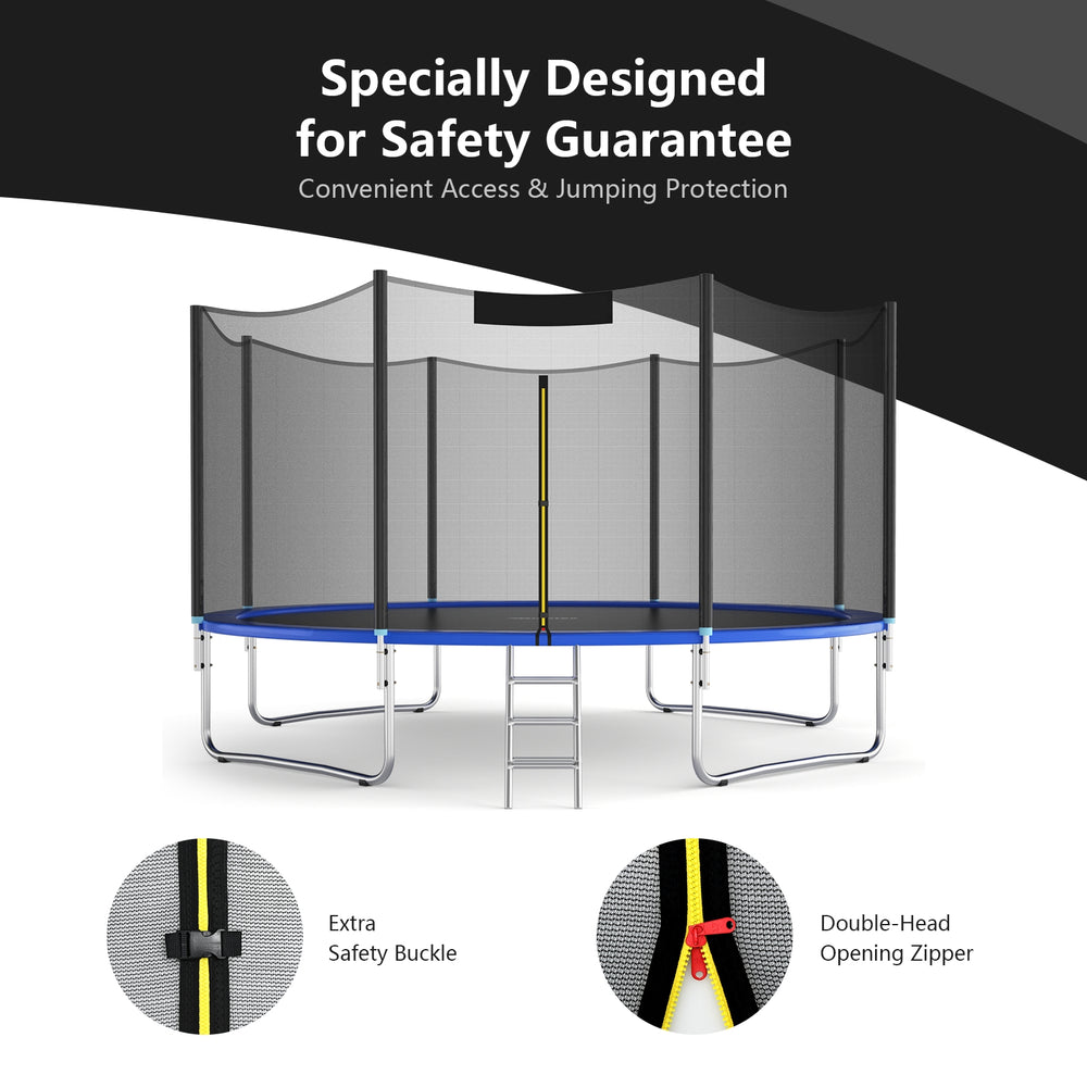 8-foot trampoline safety enclosure net with double-headed zipper and safety buckles for enhanced protection and easy.