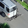 2-bike hitch mount bike rack in black, adjustable wheel holders, suitable for 1-1/4" and 2" receivers, ideal for SUVs.