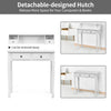 White writing desk with detachable hutch, featuring 4 drawers for ample storage, ideal for home office or vanity use.