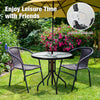32-inch round tempered glass top patio table with a central umbrella hole, ideal for stylish outdoor dining experiences.