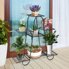 7-tier metal patio plant stand with a classic design, featuring a hollow-out tray for drainage, ideal for home or.
