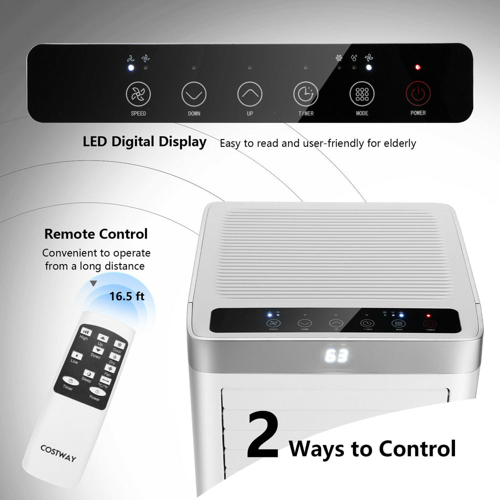 Remote control and LED digital display of the 8000 BTU 3-in-1 portable air conditioner for easy operation.
