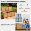 Acacia wood storage bench box with flip-top lid, 46-gallon capacity, ideal for patio garden storage and seating.