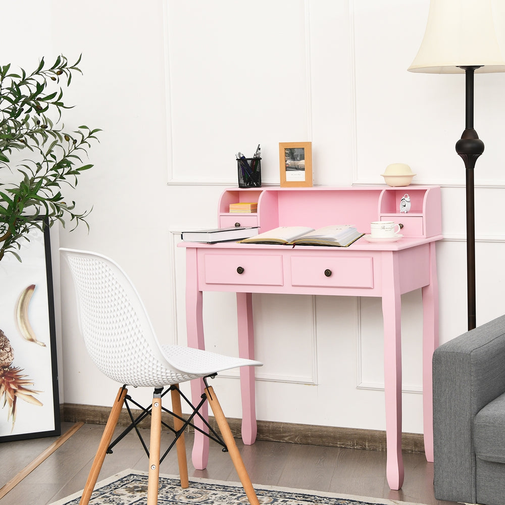 Writing Desk 2-Tier Vanity Desk Computer Desk with 4 Drawers-Pink - Gallery View 1 of 12