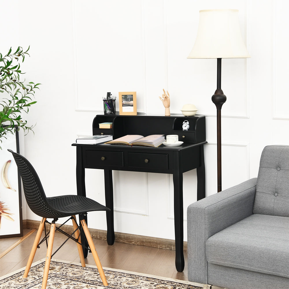Writing Desk 2-Tier Vanity Desk Computer Desk with 4 Drawers-Black - Gallery View 1 of 12