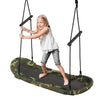 Kids enjoying the Saucer Tree Swing with adjustable height, made of durable oxford cloth and metal frame for outdoor.