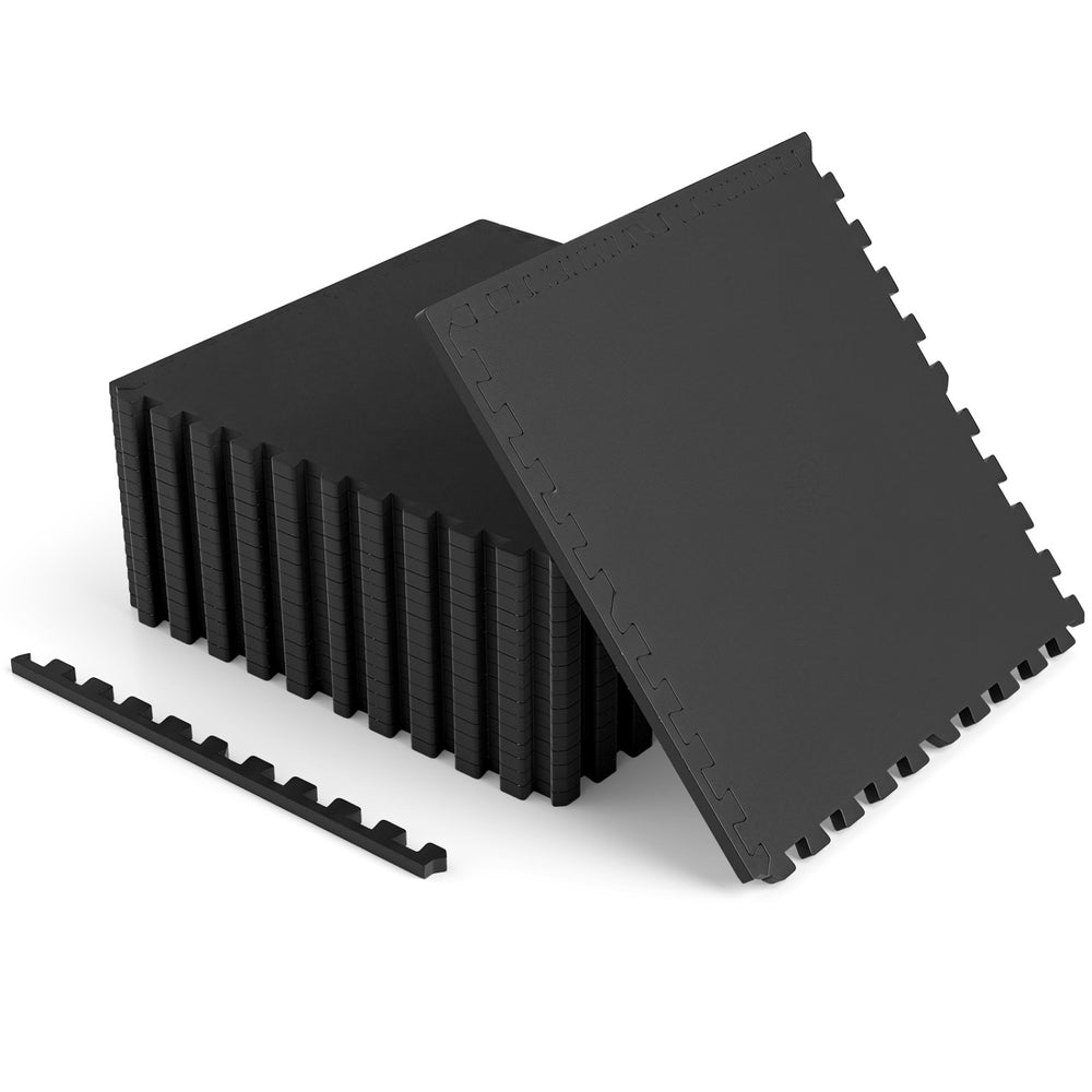0.55 inch Thick Rubber Top Exercise Mat 48 Sq Ft with Boarders-Black - Gallery View 1 of 3
