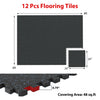 Thick rubber top exercise mat set of 2, 48 sq ft, featuring blue design and interlocking borders for versatile flooring.