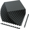 Black and blue rubber top exercise mat set, 0.79 inch thick, 48 sq ft with interlocking borders for gym flooring.
