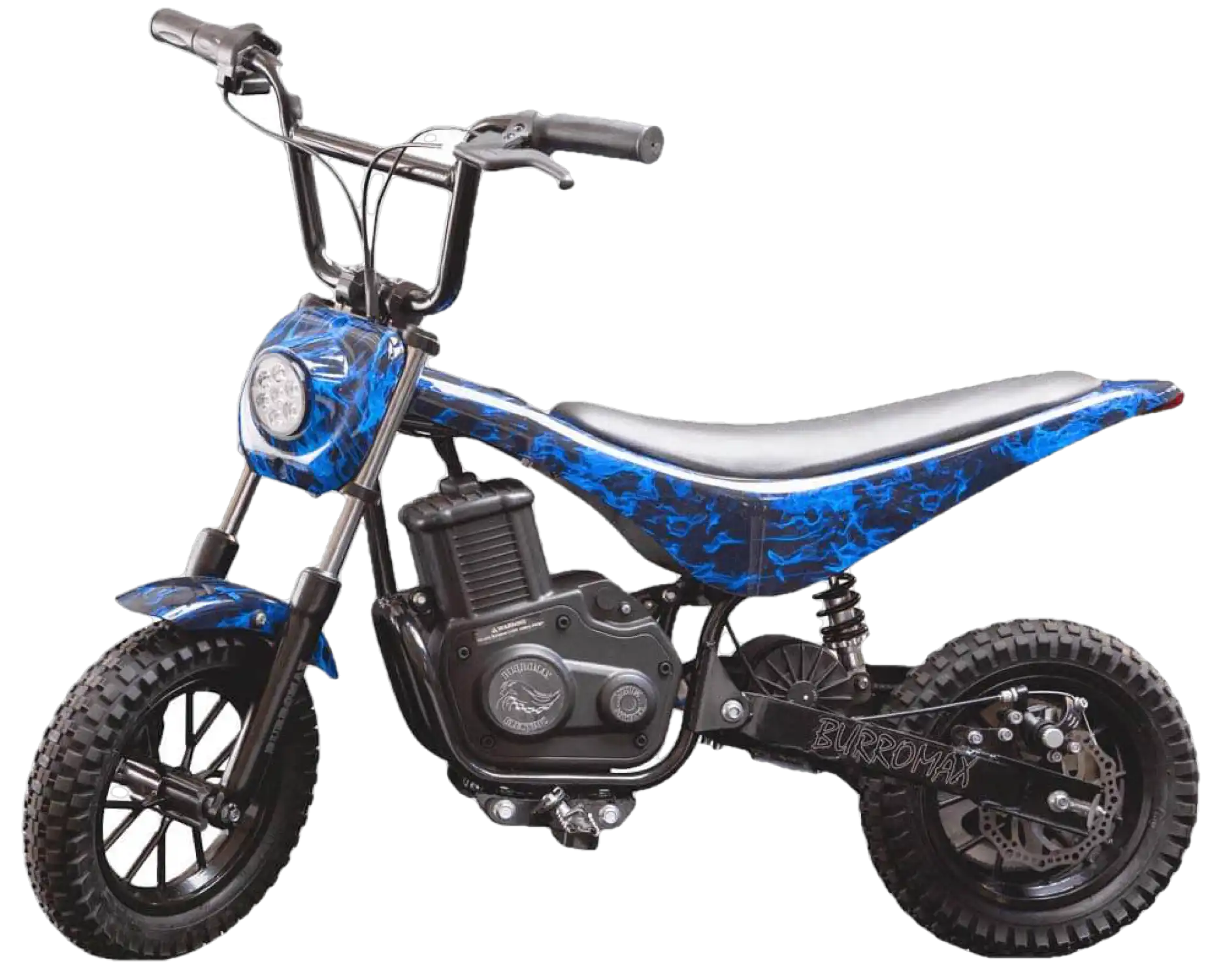 Burromax TT350R 24V 350W Kids Off Road Electric Ride On Mini Pocket Dirt Bike Blue Flames New