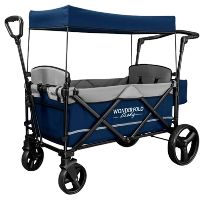 WonderFold Baby X2 Push/Pull 2-Passenger Double Stroller Wagon Navy New