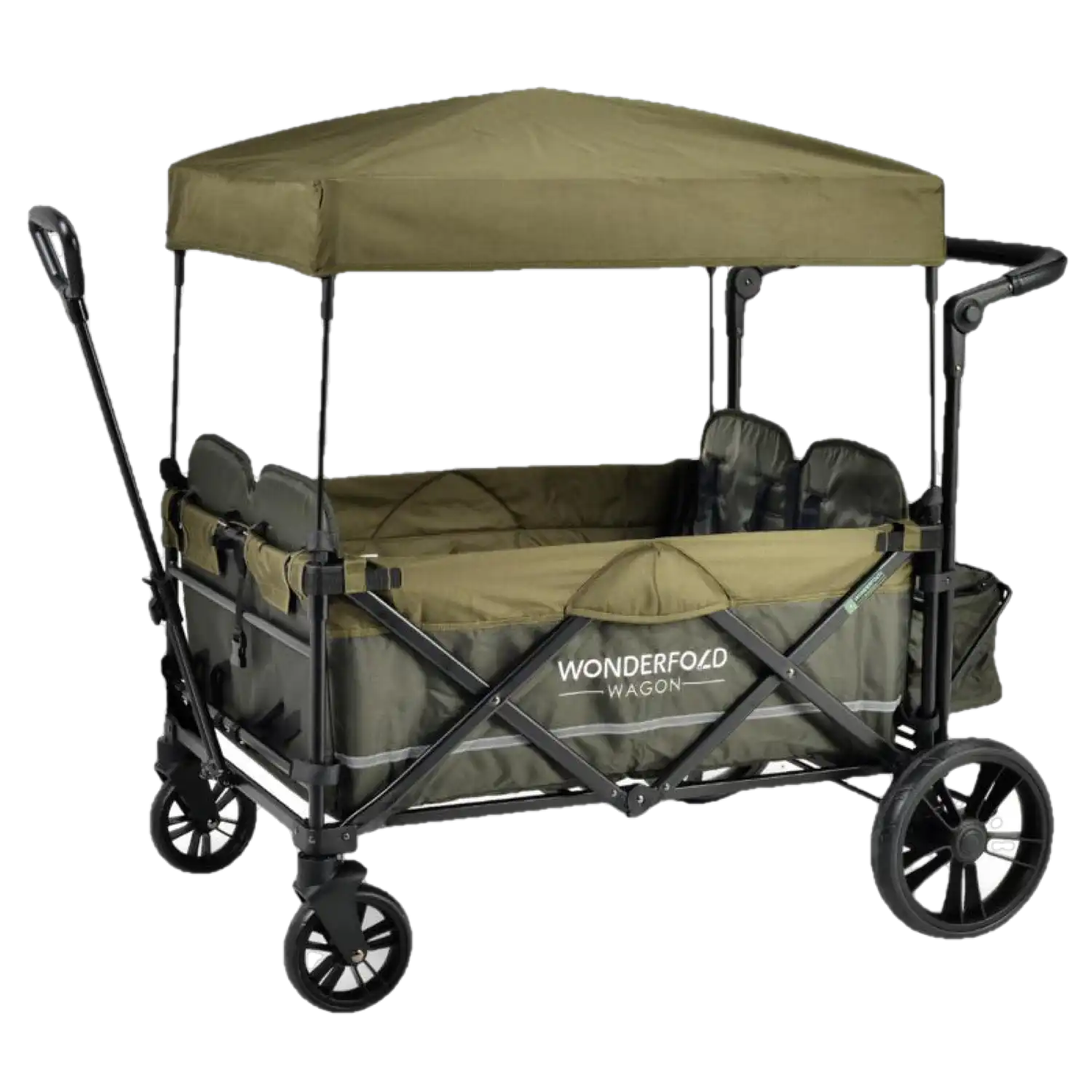 WonderFold Baby X4S Push/Pull 4-Passenger Quad Double Stroller Wagon with Automatic Magnetic Seatbelt Buckles Green New