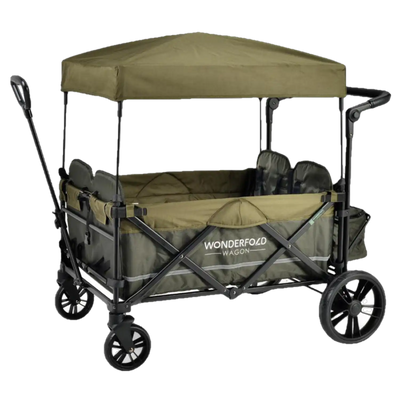 WonderFold Baby X4S Push/Pull 4-Passenger Quad Double Stroller Wagon with Automatic Magnetic Seatbelt Buckles Green New