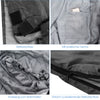 Detail of the 2-person waterproof sleeping bag showing interior pocket, zipper, and drawstring for warmth.