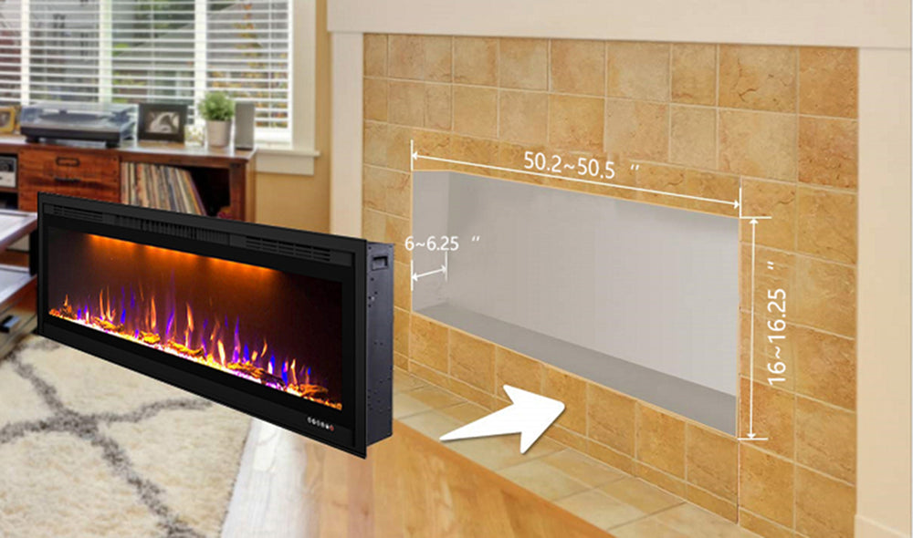 Valuxhome BI50 Electric Fireplace 50" Recessed and Wall Mounted 750/ 1500W with Remote Black New