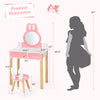 Kids vanity set featuring a rabbit design with a round mirror, drawer, and chair, perfect for playrooms or bedrooms.