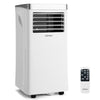 Portable 10000 BTU air conditioner in white with remote control, ideal for bedrooms and small spaces, featuring quiet.