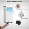 Close-up of the 10000BTU portable air conditioner showing the remote control, carrying handle, and drainage hole.