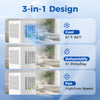3-in-1 portable air conditioner with cooling, dehumidifying, and fan functions for spaces up to 350 sq ft.