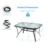 Rectangular 55 x 35 inch patio dining table with tempered glass top, umbrella hole, and sturdy steel frame for outdoor.