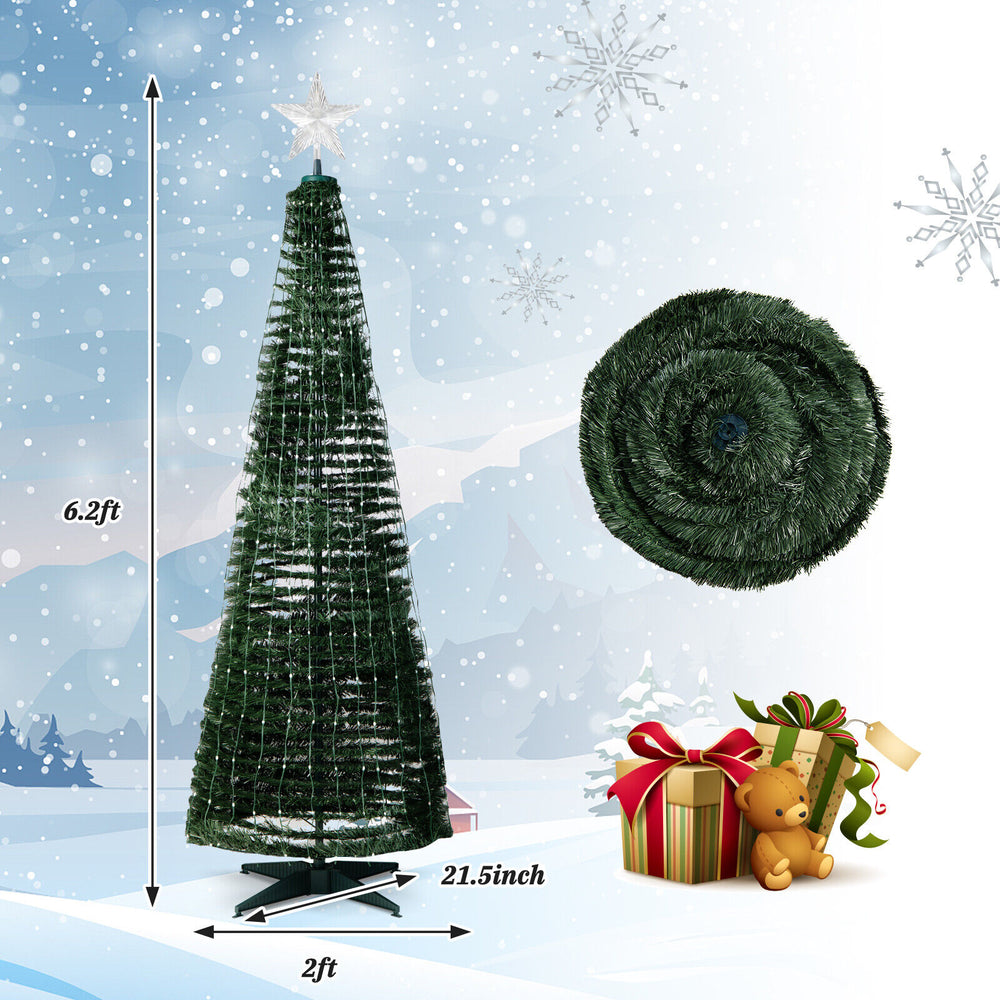 6.2ft pop-up lighted Christmas tree in green with 282 RGB LED lights, perfect for festive indoor and outdoor decoration.