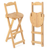 Bamboo folding barstools with ergonomic backrest and footrests, natural finish, ideal for home or cafe use.