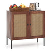 Walnut kitchen sideboard with 2 rattan doors, adjustable shelf, and sturdy metal legs for versatile storage and style.